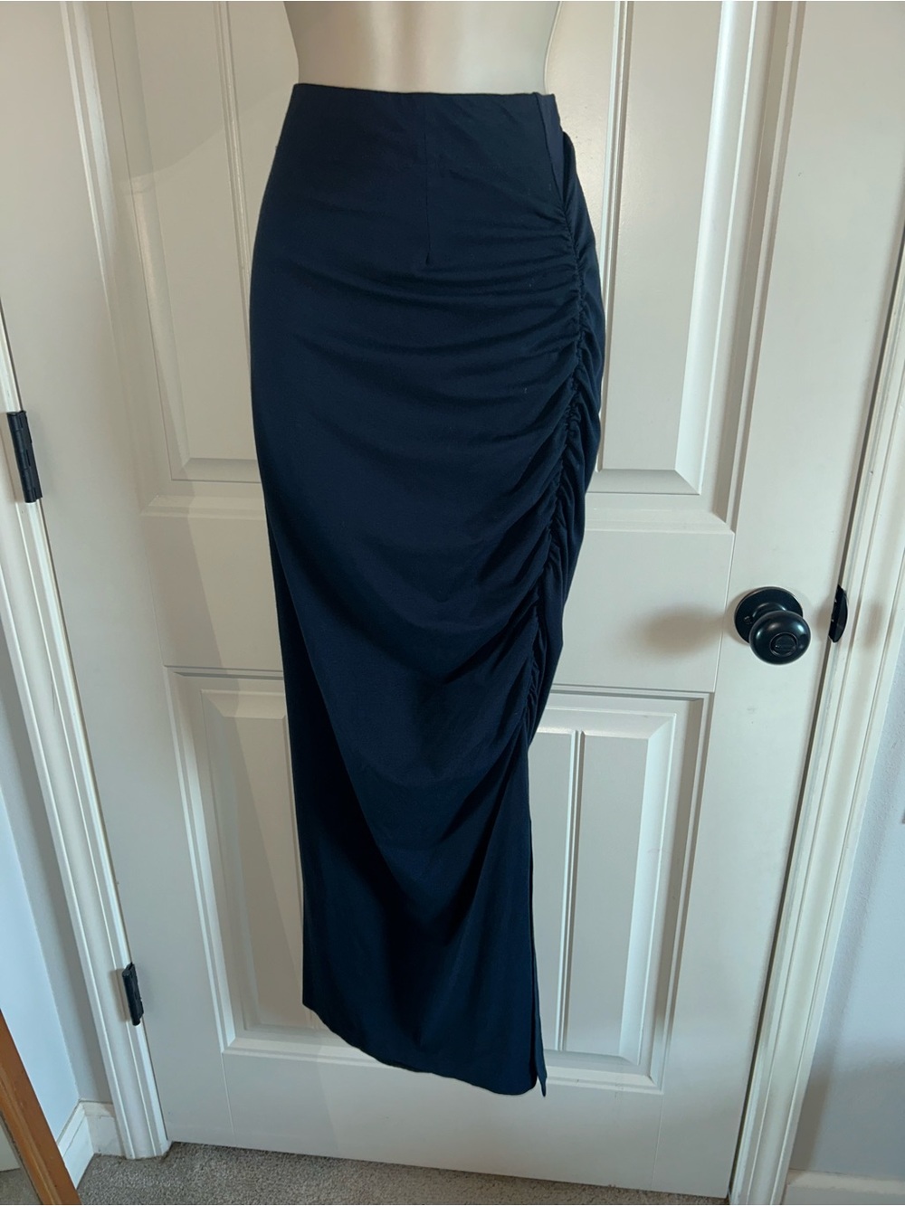 NEW Eileen Fisher Navy Side-Ruched Maxi Skirt Sz S